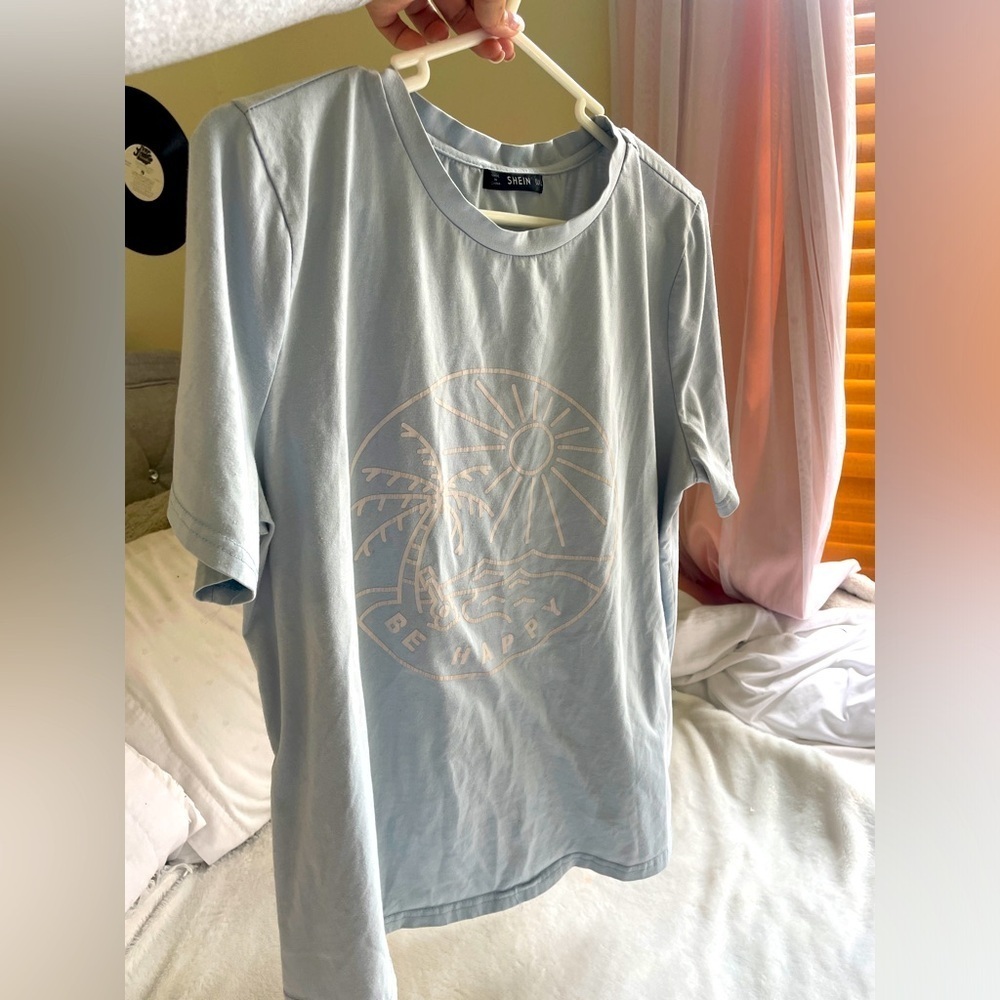 Beach Vibe “Be Happy” T-Shirt Light Blue Size XL